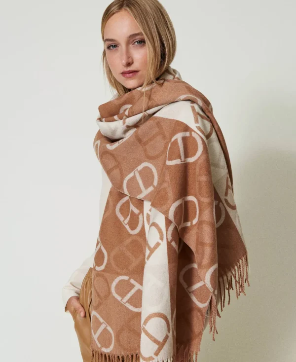 Écharpes*TWINSET Milano Étole En Drap Jacquard Avec Oval T Jacquard Oval T Marron « Sandy Brown »
