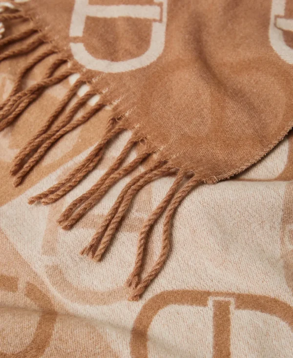 Écharpes*TWINSET Milano Étole En Drap Jacquard Avec Oval T Jacquard Oval T Marron « Sandy Brown »