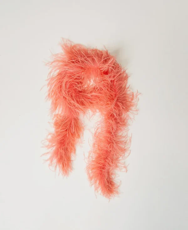 Écharpes*TWINSET Milano Étole MYFO Avec Plumes Corail Fluo