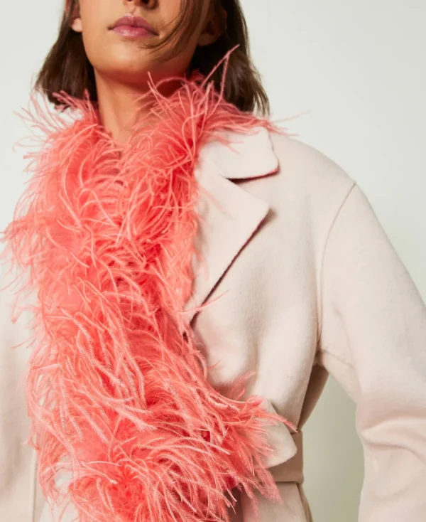 Écharpes*TWINSET Milano Étole MYFO Avec Plumes Corail Fluo
