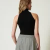T-Shirts Et Tops*TWINSET Milano Top Ajusté En Maille Avec Encolure Américaine Noir
