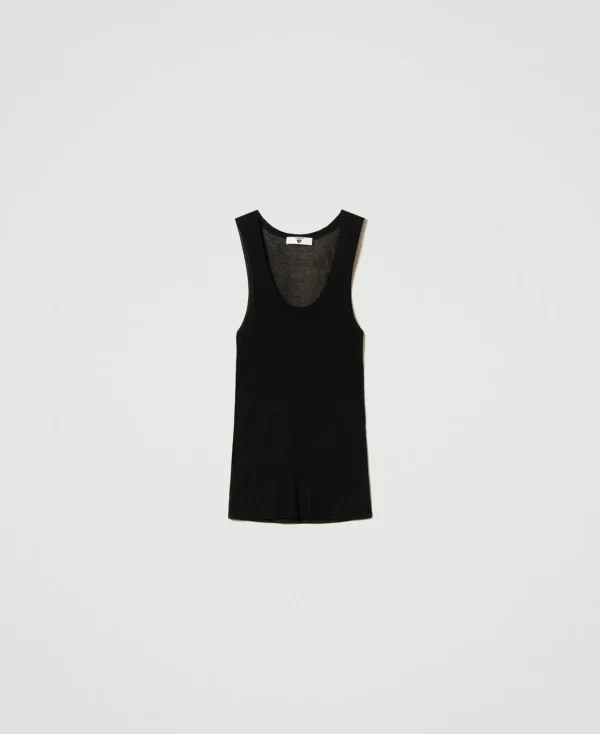 top_ajust_en_maille_de_vi_1.webp T-Shirts Et Tops*TWINSET Milano Top Ajusté En Maille De Viscose Noir