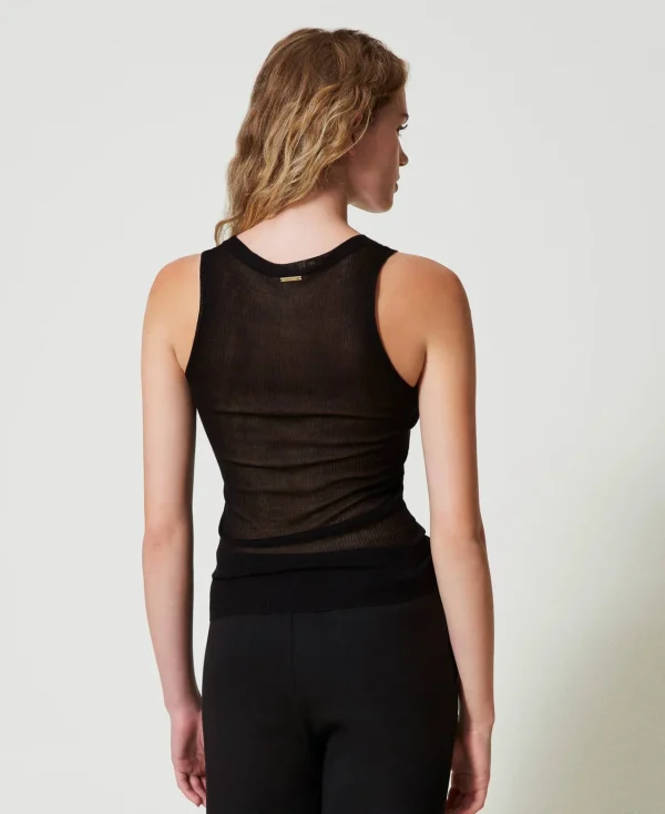 top_ajust_en_maille_de_vi_3.webp T-Shirts Et Tops*TWINSET Milano Top Ajusté En Maille De Viscose Noir