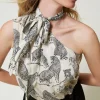 T-Shirts Et Tops*TWINSET Milano Top Asymétrique Jacquard Avec Imprimé Jaguar Imprimé Jaguars Noir/Blanc Neige