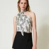 T-Shirts Et Tops*TWINSET Milano Top Asymétrique Jacquard Avec Imprimé Jaguar Imprimé Jaguars Noir/Blanc Neige