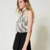 T-Shirts Et Tops*TWINSET Milano Top Asymétrique Jacquard Avec Imprimé Jaguar Imprimé Jaguars Noir/Blanc Neige