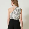 T-Shirts Et Tops*TWINSET Milano Top Asymétrique Jacquard Avec Imprimé Jaguar Imprimé Jaguars Noir/Blanc Neige