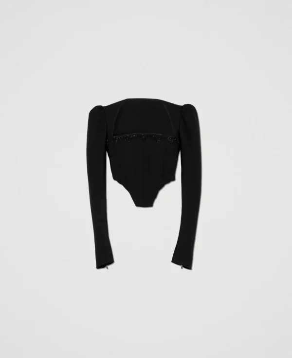 top_bustier_avec_broderie_1.webp T-Shirts Et Tops*TWINSET Milano Top Bustier Avec Broderie Noir
