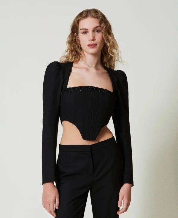 top_bustier_avec_broderie_2.webp T-Shirts Et Tops*TWINSET Milano Top Bustier Avec Broderie Noir