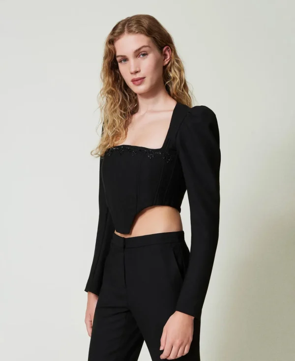 top_bustier_avec_broderie_3.webp T-Shirts Et Tops*TWINSET Milano Top Bustier Avec Broderie Noir