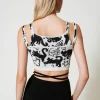 T-Shirts Et Tops*TWINSET Milano Top Cropped Jacquard En Fil Treeblend Jacquard Chats Neige/Noir