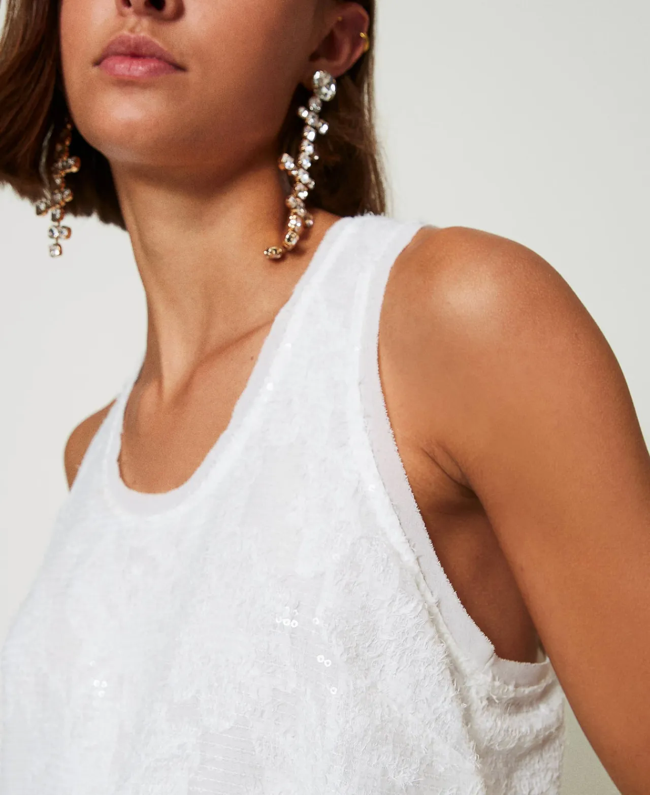 top_dbardeur_avec_sequins_0.webp T-Shirts Et Tops*TWINSET Milano Top Débardeur Avec Sequins All-over Blanc "Papers"