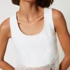 T-Shirts Et Tops*TWINSET Milano Top En Crêpe Cady Et Organza Brodé Crème White