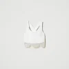 T-Shirts Et Tops*TWINSET Milano Top En Crêpe Cady Et Organza Brodé Crème White