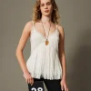 T-Shirts Et Tops*TWINSET Milano Top En Crépon Et Tulle Blanc « Butter Cookie »