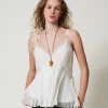 T-Shirts Et Tops*TWINSET Milano Top En Crépon Et Tulle Blanc « Butter Cookie »