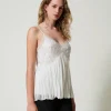 T-Shirts Et Tops*TWINSET Milano Top En Crépon Et Tulle Blanc « Butter Cookie »
