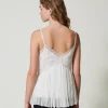 T-Shirts Et Tops*TWINSET Milano Top En Crépon Et Tulle Blanc « Butter Cookie »