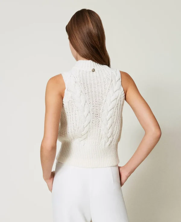 top_en_maille_avec_ctes_e_4.webp T-Shirts Et Tops*TWINSET Milano Top En Maille Avec Côtes Et Torsades Off White