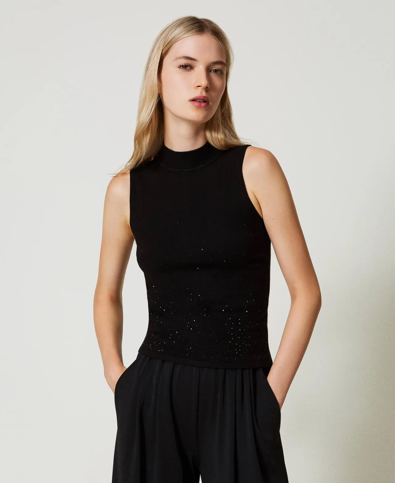 T-Shirts Et Tops*TWINSET Milano Top En Maille Avec Strass Dégradés Noir