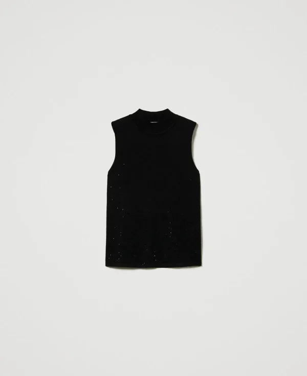 top_en_maille_avec_strass_1.webp T-Shirts Et Tops*TWINSET Milano Top En Maille Avec Strass Dégradés Noir