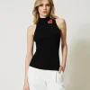 T-Shirts Et Tops*TWINSET Milano Top En Maille Rayée Avec Broche Noir