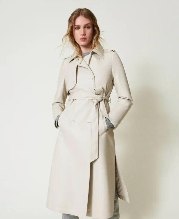 trench_long_enduit_avec_c_2.webp Manteaux Et Trenchs*TWINSET Milano Trench Long Enduit Avec Ceinture Blanc « Old White »