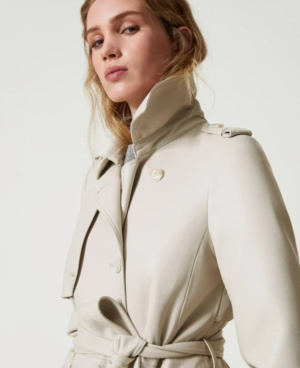 trench_long_enduit_avec_c_5.webp Manteaux Et Trenchs*TWINSET Milano Trench Long Enduit Avec Ceinture Blanc « Old White »