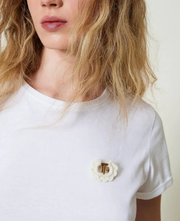 T-Shirts Et Tops*TWINSET Milano T-shirt Ajusté Avec Broche Crochet Blanc