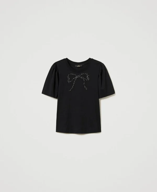 T-Shirts Et Tops*TWINSET Milano T-shirt Avec Broderie En Nœud Noir