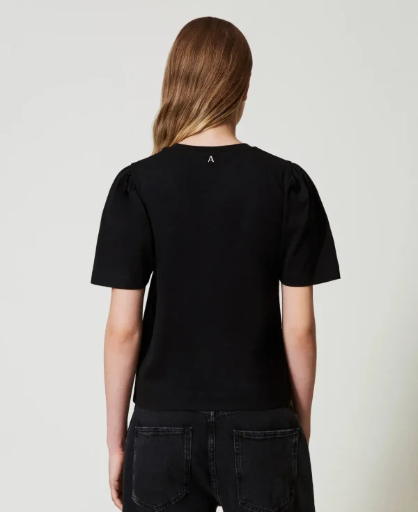 T-Shirts Et Tops*TWINSET Milano T-shirt Avec Broderie En Nœud Noir