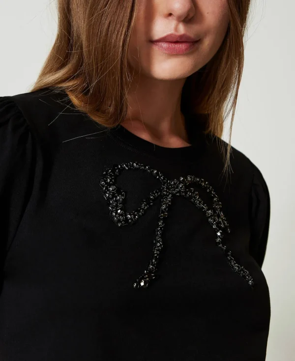 T-Shirts Et Tops*TWINSET Milano T-shirt Avec Broderie En Nœud Noir