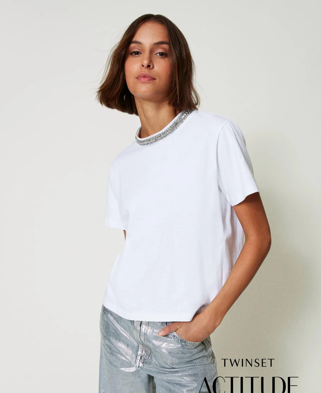T-Shirts Et Tops*TWINSET Milano T-shirt Avec Broderie Réalisée à La Main Blanc "Papers"