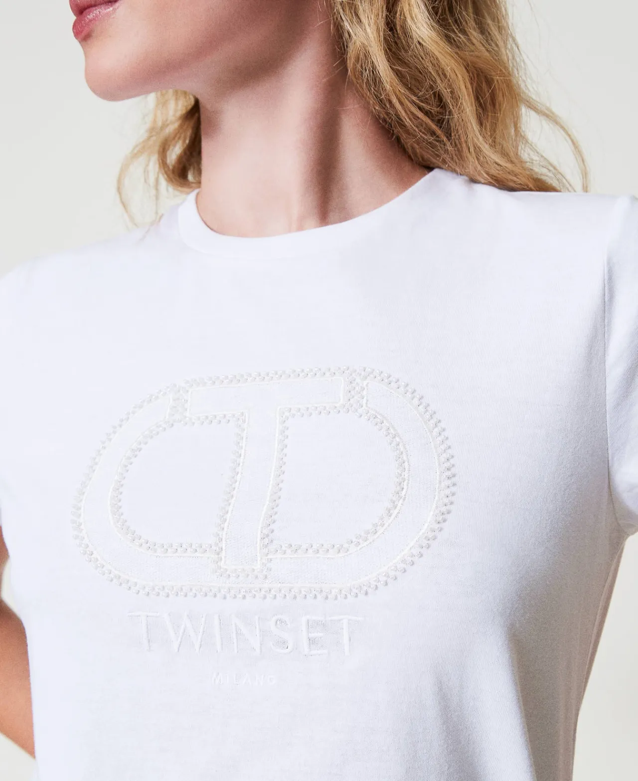 T-Shirts Et Tops*TWINSET Milano T-shirt Avec Broderie Siglée Oval T Blanc