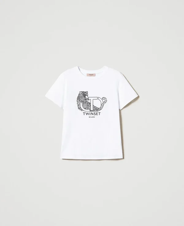 T-Shirts Et Tops*TWINSET Milano T-shirt Avec Broderie Siglée Et Jaguar Blanc