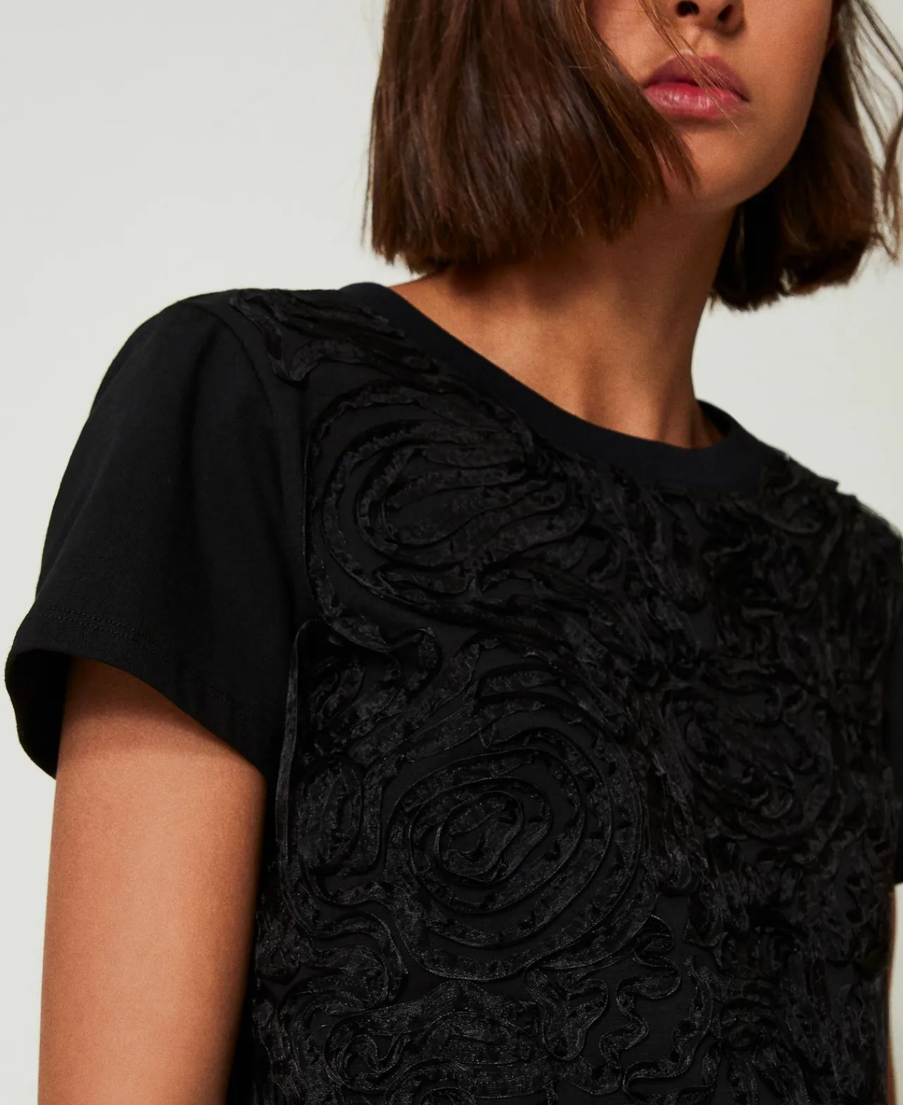 T-Shirts Et Tops*TWINSET Milano T-shirt Avec Broderies En Organza Noir