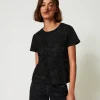 T-Shirts Et Tops*TWINSET Milano T-shirt Avec Broderies En Organza Noir