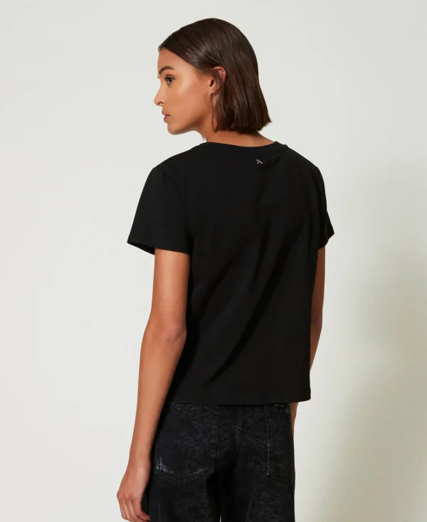 T-Shirts Et Tops*TWINSET Milano T-shirt Avec Broderies En Organza Noir
