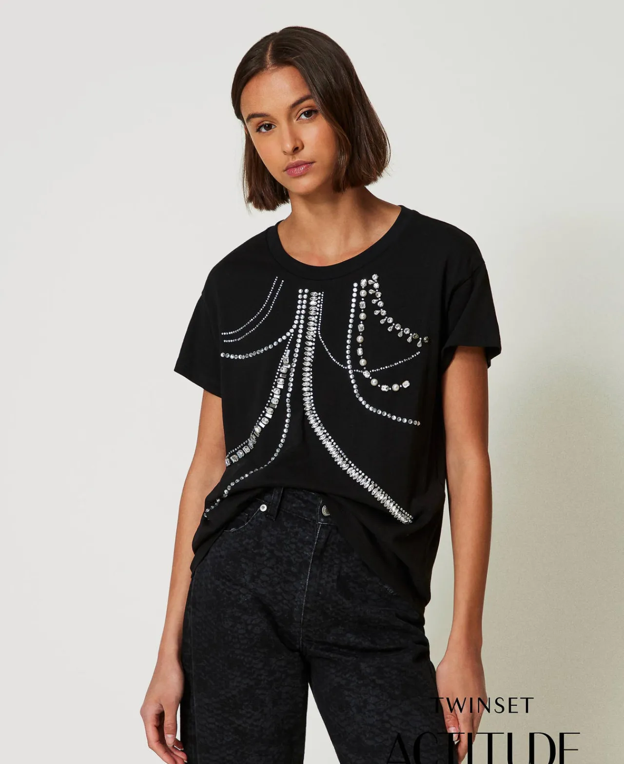 T-Shirts Et Tops*TWINSET Milano T-shirt Avec Broderies Et Perles Noir
