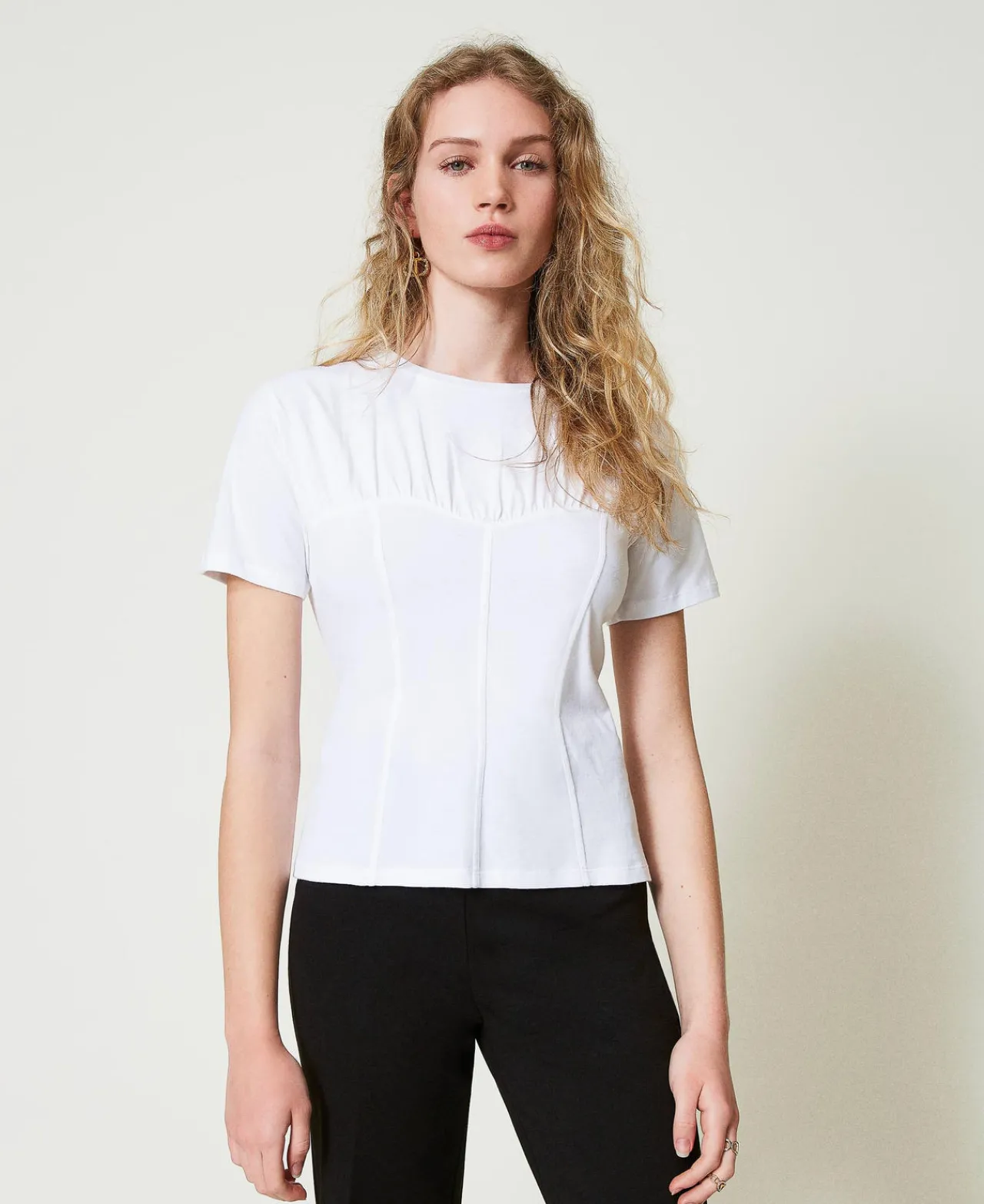 T-Shirts Et Tops*TWINSET Milano T-shirt Avec Construction Bustier Blanc