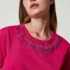 tshirt_avec_franges_brode_0.webp T-Shirts Et Tops*TWINSET Milano T-shirt Avec Franges Brodées Super Pink