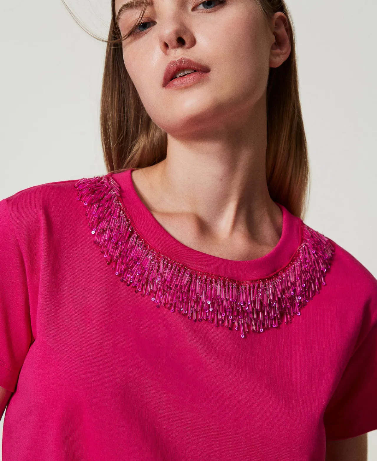 T-Shirts Et Tops*TWINSET Milano T-shirt Avec Franges Brodées Super Pink