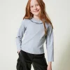 T-Shirts Et Tops*TWINSET Milano T-shirt Avec Imprimé Collier Et Strass Gris Moyen Mélangé Clair