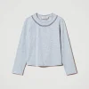 T-Shirts Et Tops*TWINSET Milano T-shirt Avec Imprimé Collier Et Strass Gris Moyen Mélangé Clair