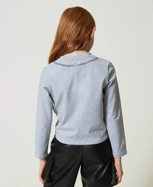 T-Shirts Et Tops*TWINSET Milano T-shirt Avec Imprimé Collier Et Strass Gris Moyen Mélangé Clair