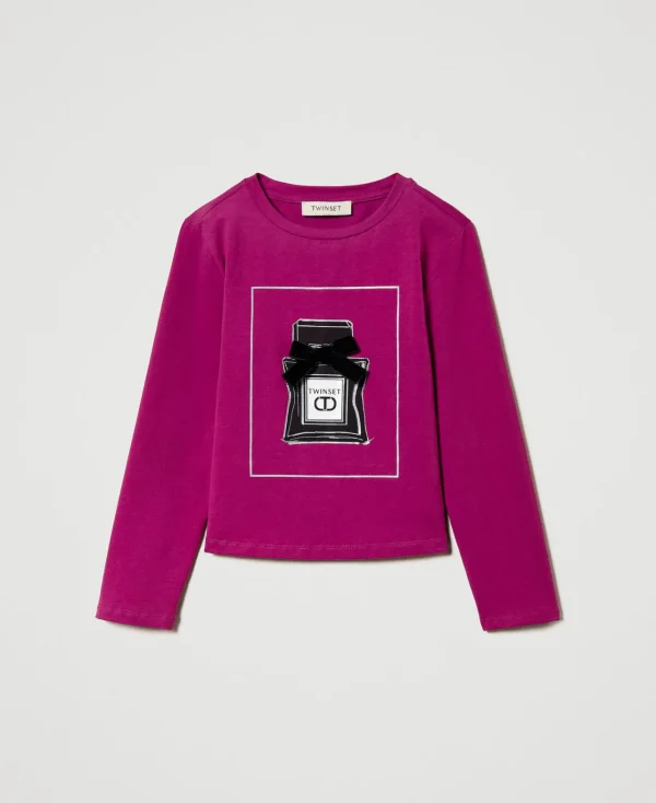 T-Shirts Et Tops*TWINSET Milano T-shirt Avec Imprimé Et Paillettes Magenta Purple