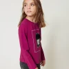 T-Shirts Et Tops*TWINSET Milano T-shirt Avec Imprimé Et Paillettes Magenta Purple