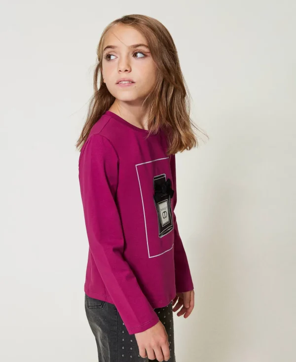 T-Shirts Et Tops*TWINSET Milano T-shirt Avec Imprimé Et Paillettes Magenta Purple