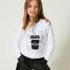 T-Shirts Et Tops*TWINSET Milano T-shirt Avec Imprimé Et Strass Off White