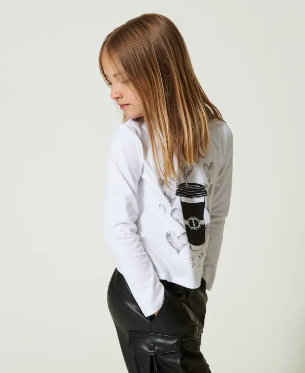 tshirt_avec_imprim_et_str_2.webp T-Shirts Et Tops*TWINSET Milano T-shirt Avec Imprimé Et Strass Off White